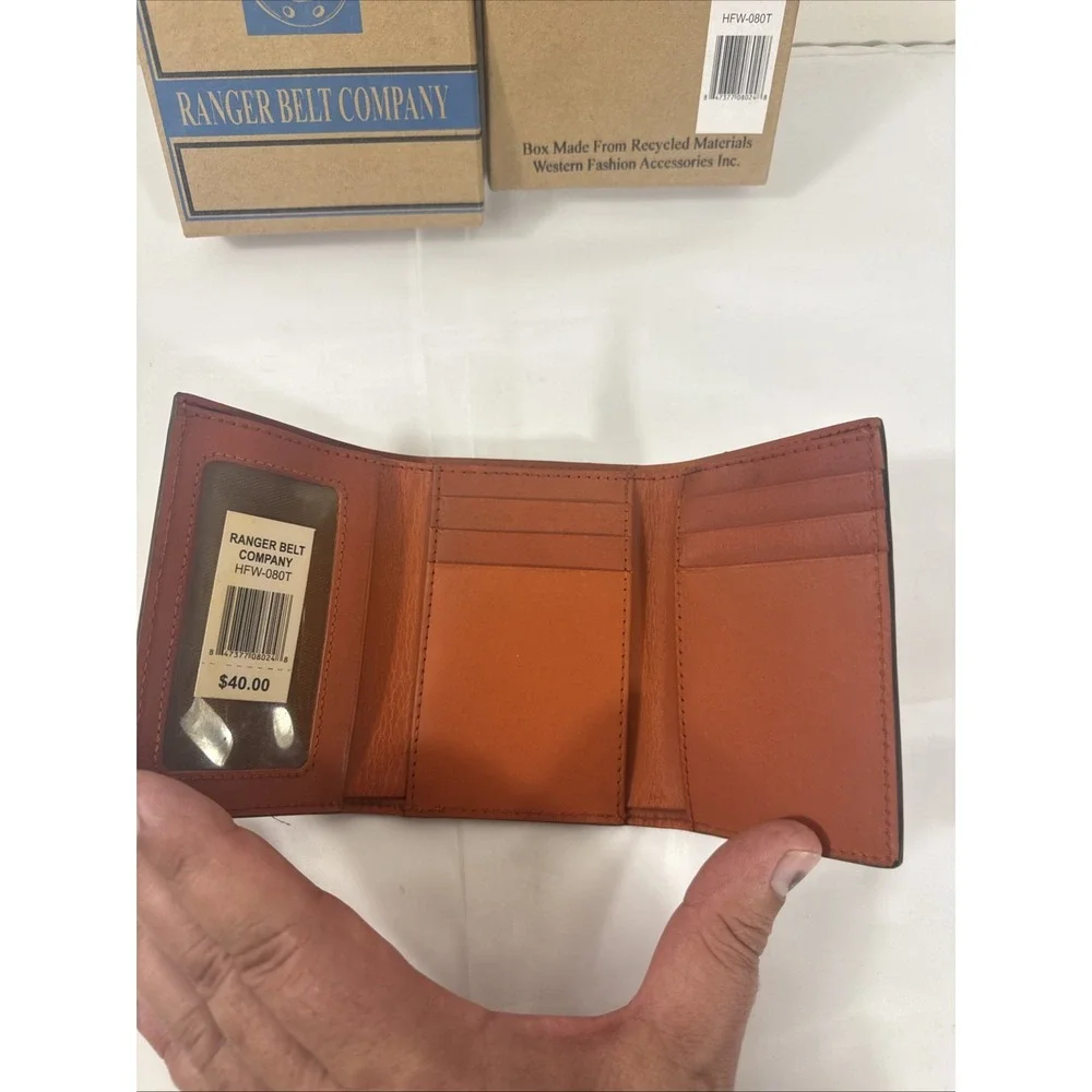 Ranger Belt Co HFW-080T Beaded Southwest Brown Leather Tri-Fold Wallet‎